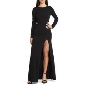 4397827 Lulus Going For the Wow Side Slit Long Sleeve Gown