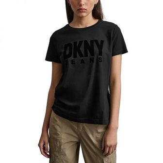 DKNY 우먼 DKNY 디케이앤와이 진 Flocked-Logo 숏슬리브 반팔 크루넥 티셔츠 - Bbl Blk/black 8791548