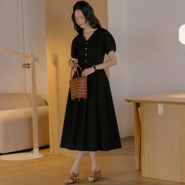 틸아이다이 V-neck long dress TISU01OP02_Black