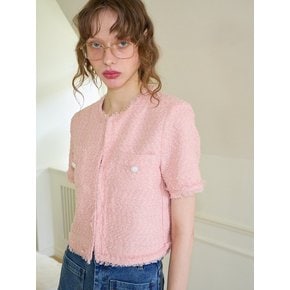 Tassel Tweed Short Sleeve Jacket_ Pink