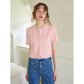 Tassel Tweed Short Sleeve Jacket_ Pink