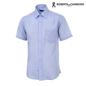 모달 도비 스트라이프 일반핏 블루 반소매 셔츠 RA2-905-2