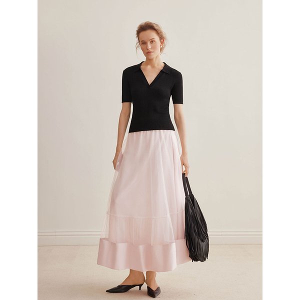 YY_V-neck black knit top