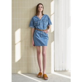 (Z-OP-6071)V-NECK MINI DENIM DRESS