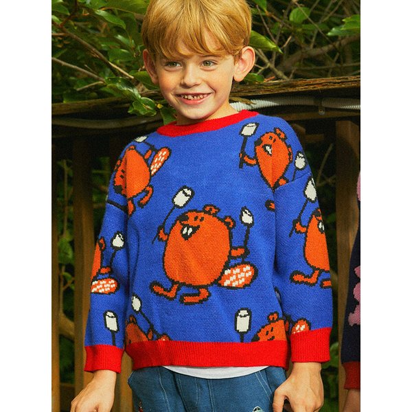 비버 배색 유아 남아 여아 아동 니트 스웨터