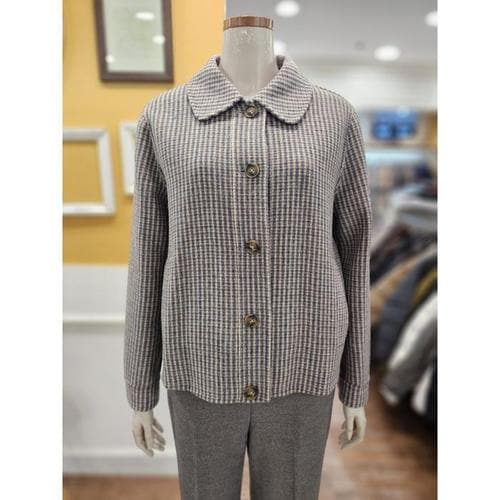 BCBG 세이브존01 스탠카라 크롭 체크 핸드메이드 자켓 B5D9H875(1)(1)