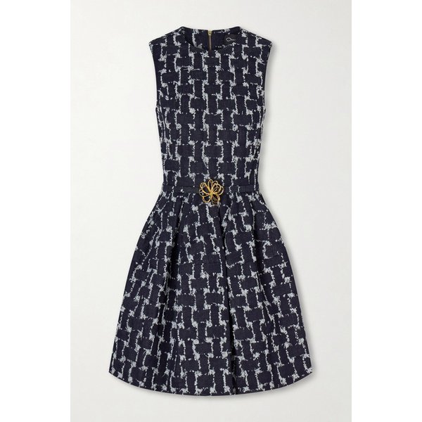 오스카 드 라 렌타 프레이드 체크 데님 미니 원피스 46376663162983358