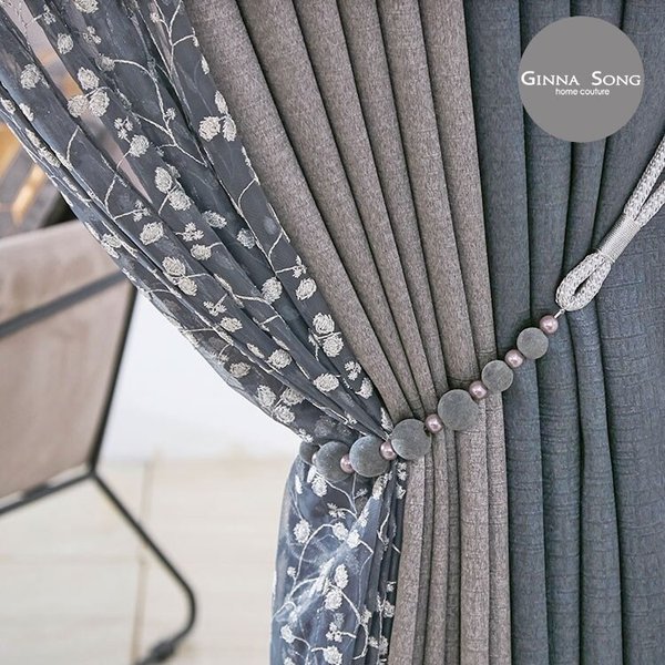 로첼라 자수 암막커튼 풀세트(암막+속커튼) 중형