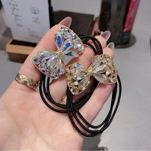 [써니 패션] 고급 데일리 큐빅 리본 헤어 머리끈 2개