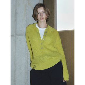 DEEP BUTTON COLLAR KNIT / LIME