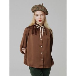 Neck shirring blouse_brown