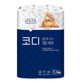 코디 순수 3겹 데코 화장지 휴지 30m 30롤 x 1팩