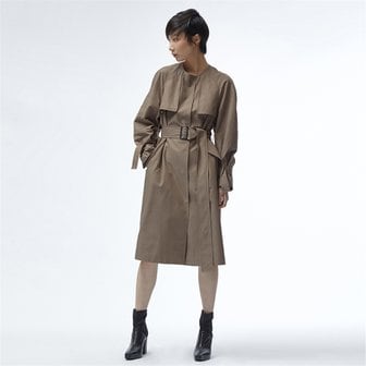 KUMANN [쿠만] Cocoa brown raglan sleeve no collar belted trench coat