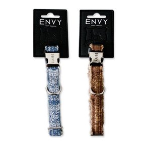 (70% 땡처리) ENVY 엔비 히피 강아지 애견 데님 목줄 브라운 소형견용 폭10mm x 목20-30cm