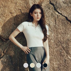 355529 여 14gg 립 골지 버튼 폴로넥 반팔 니트 스웨터