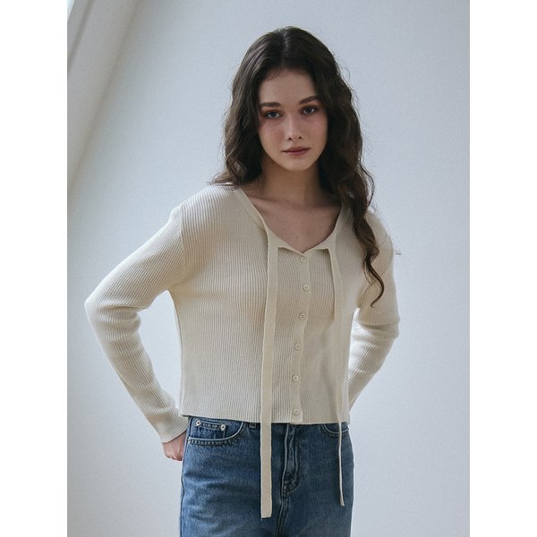 [리퍼브]RIBBON TIE KNIT CARDIGAN_CREAM