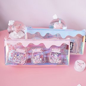 홀로그램 필통 파우치 투명 PVC 사각필통 연필 사각 펜파우치 케이스 지퍼 학용품 다용도 반짝