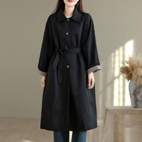 [옷자락] 여자 클래식 버튼 허리스트랩 배색 소매 트렌치 코트