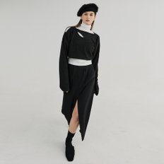 TWOTUCK BUTTON SLIT LONG SKIRT BLACK