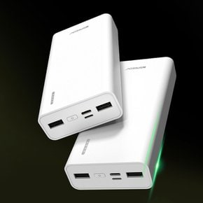 스피디 슬림핏 보조배터리 20000mAh 화이트 듀얼 포트 고속 충전 C타입 케이블 포함