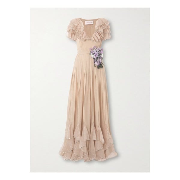 벨트 러플 장식 실크 조젯 가운 라이트 브라운 1647597350357378