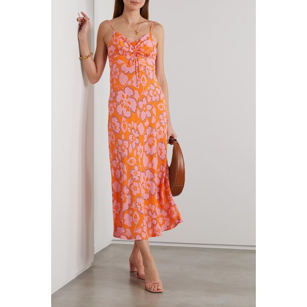 페이스풀 셰이나 루시드 플로럴 프린트 크레이프 드 신 미디 드레스 핑크 38063312420568573