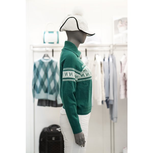 [여주점] 골프웨어 여성 골프 자가드 블럭킹 카라에리 방풍 니트 TOA01