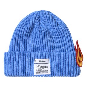 FLAME PATCH EMBROIDERED BEANIE SKY BLUE