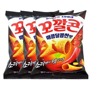 롯데 꼬깔콘 매콤달콤 소 67g 3개 간식 봉지 과자 (W9AB2D8)