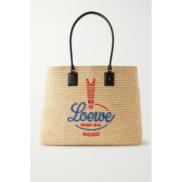 베라노 자수 가죽 트리밍 라피아 토트백 크림 46376663163050883