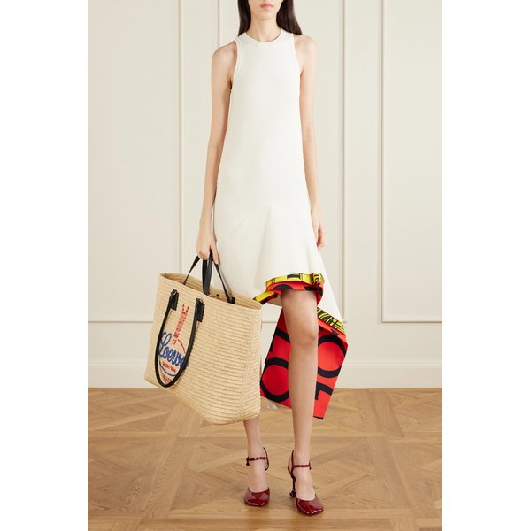 베라노 자수 가죽 트리밍 라피아 토트백 크림 46376663163050883