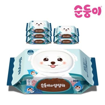 순둥이 와댕댕이 강아지물티슈 캡형 80매 6팩