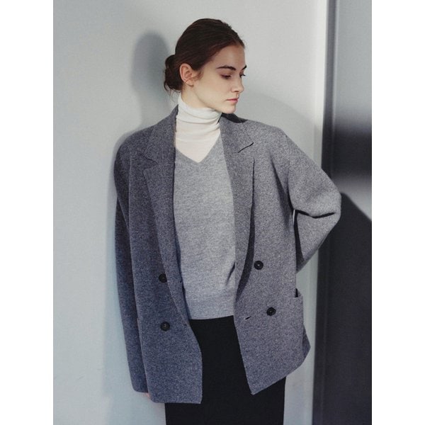 데온 메리노울 더블 니트 자켓 그레이