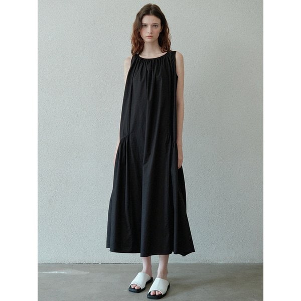 cotton shirring dress (black)