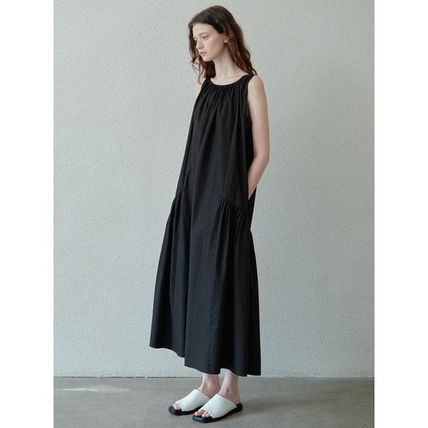 cotton shirring dress (black)