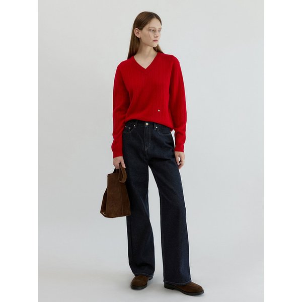 V-Neck Cable Knit Red AT5SWF031RD