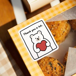 감사해요 하트베어 땡큐 데코 선물 포장 사각 스티커 100P
