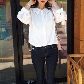 흰색 플랫 카라 7부소매 봄 여름 중년 미시 루즈핏 흰색 화이트 남방 오피스룩 정장 빅사이즈