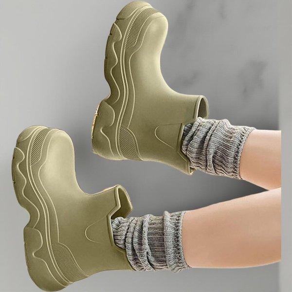 [옷자락] 여자 통굽 파스텔 앵클 장마철 레인부츠