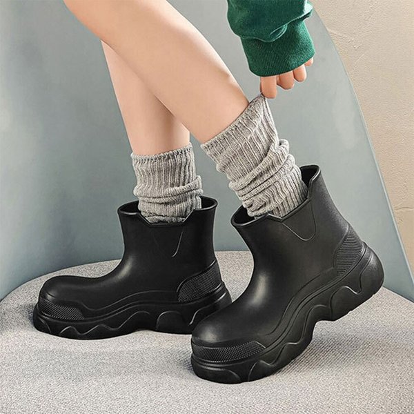 [옷자락] 여자 통굽 파스텔 앵클 장마철 레인부츠