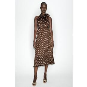 폴카도트 홀터넥 미디 원피스 / 4387/108/087 BROWN / ECRU