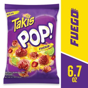 [해외직구] Takis  Pop  Fuego  ReadyToEat  팝콘  핫  칠리  페퍼와  라임  인공  맛  팝콘  6.7온스  백