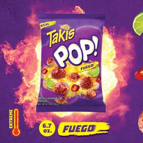 [해외직구] Takis  Pop  Fuego  ReadyToEat  팝콘  핫  칠리  페퍼와  라임  인공  맛  팝콘  6.7온스  백