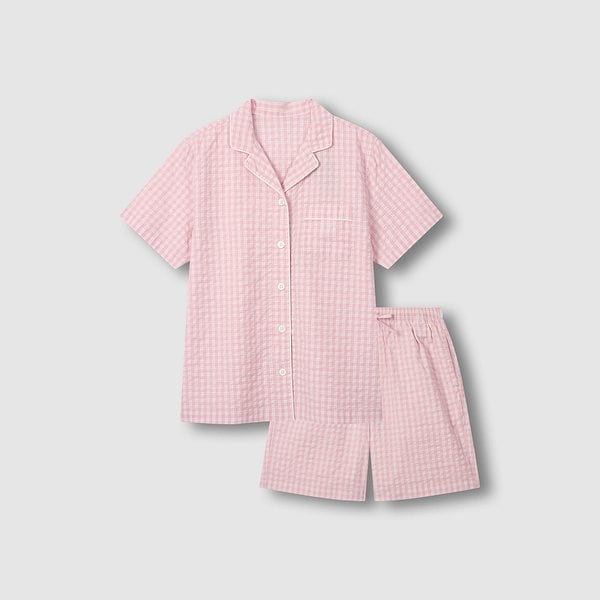 여 시어서커 체크 5부 파자마 세트 J216201003065