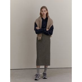 CHECK WOOL MIDI SKIRT BEIGE