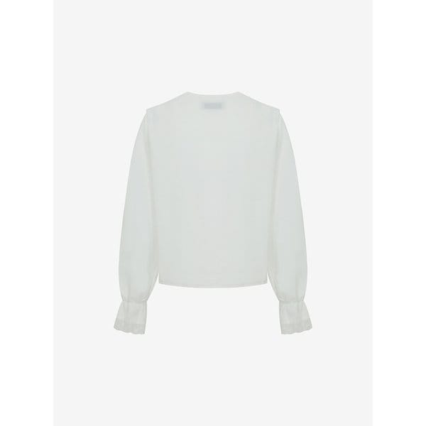 레이스 프릴 V넥 블라우스 (TLBAH7402)