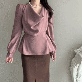 리슬라 드레이프 셔링 긴팔 허리 핀턱 리본 하프 블라우스 3color _P375257716