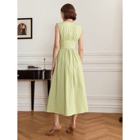 YY_V-neck waist pleats dress_LIGHT OLIVE