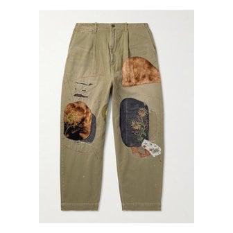 캐피탈 카츠라기 테이퍼드 아플리케 디스트레스 코튼 트윌 팬츠 그린 1647597341759367