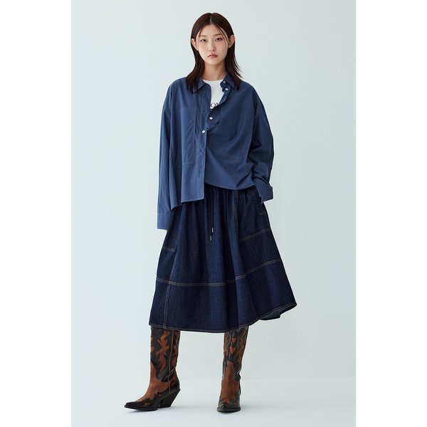 스트링 데님 미들 스커트 9105362109056